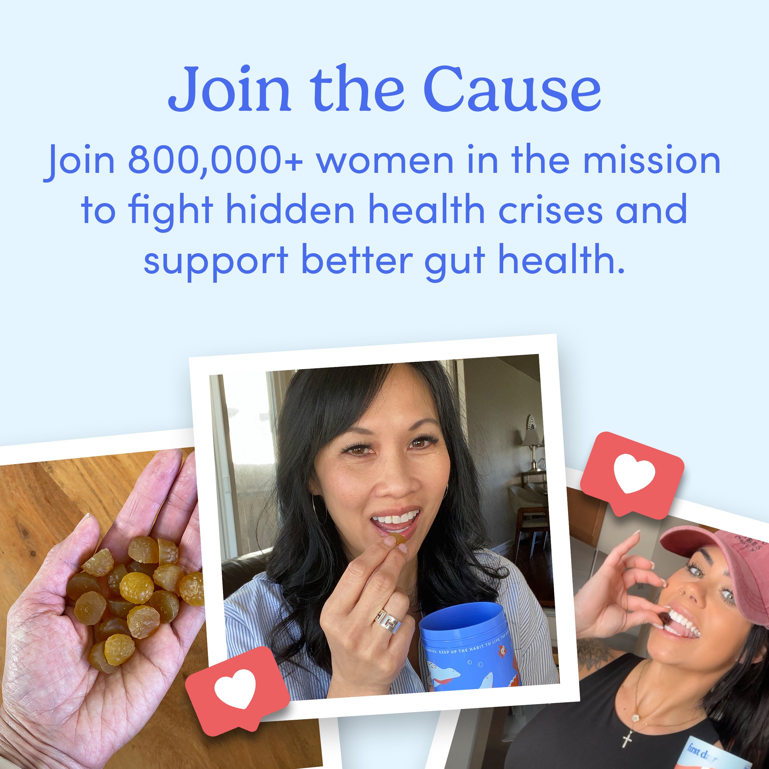 A promotional graphic invites women to join a mission for better digestive health, showing women smiling, taking Women&
