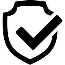 A bold black check mark inside a shield outline, representing approval and security for "Free Trial Authorization" on a white background. The simple design conveys verification.