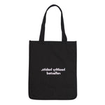 The Reflection Tote is a black bag with handles, featuring “healthy habits, reflected” in white mirrored text—perfect for mindful style.