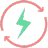 A green lightning bolt is centered inside a red circular arrow, suggesting energy, power, or recycling. The background is white.