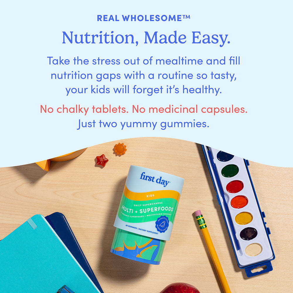 Nutrition, made easy. Take the stress out of mealtime and fill nutrition gaps with a routine so tasty, your kids will forget it's healthy. No chalky tablets. No medical capsules. Just two yummy gummies.