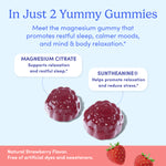 Kids’ Nighttime Reset Calming Magnesium features two strawberry-flavored gummies with magnesium citrate and Suntheanine, supporting relaxation and restful sleep—made for kids with no artificial dyes or sweeteners.