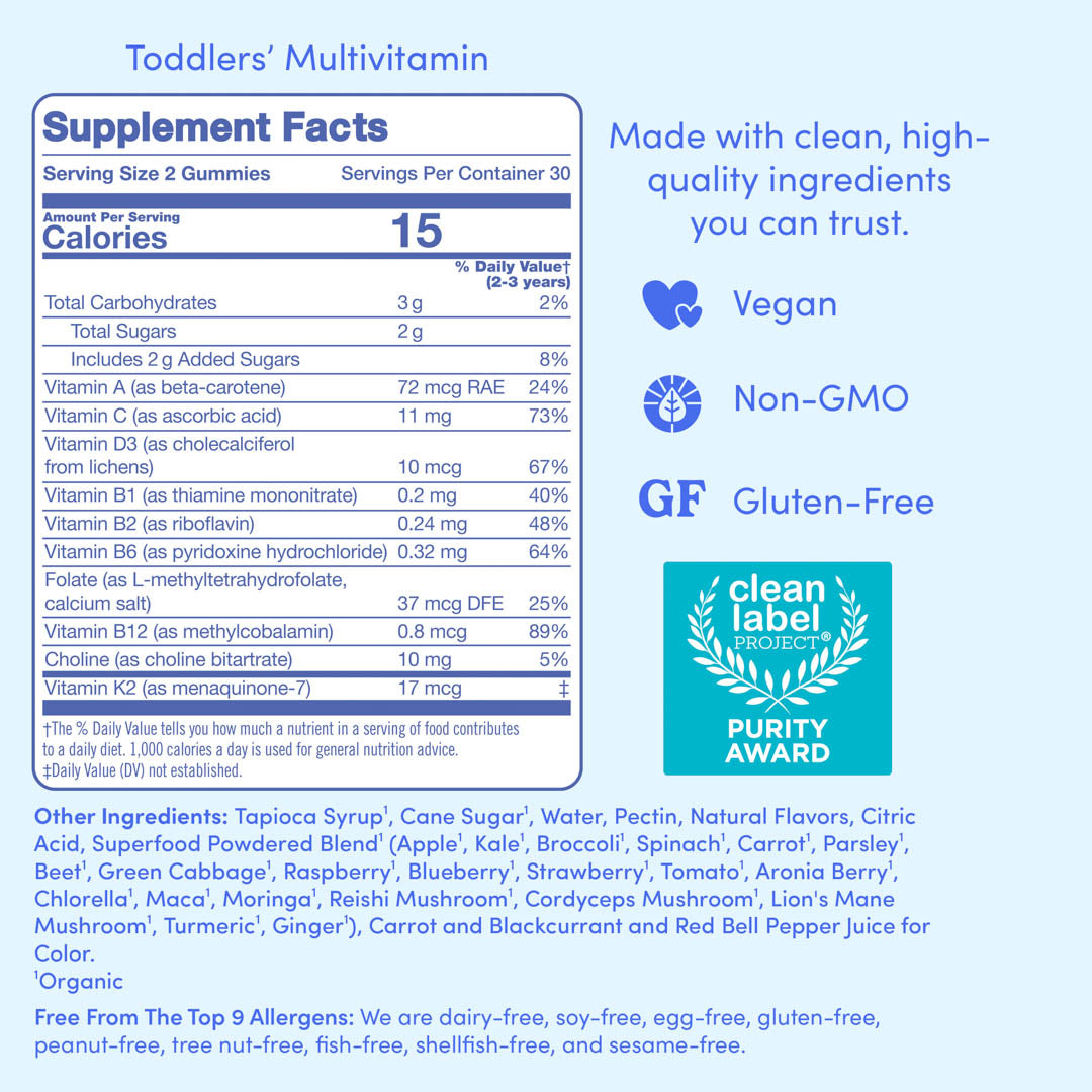 Supplement facts label for toddlers&