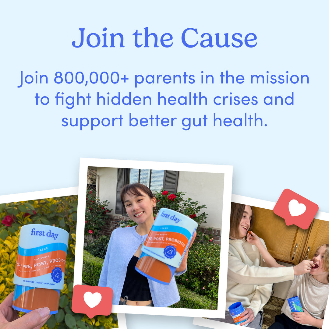 A promotional graphic encourages parents to support teen digestive health with Teens&