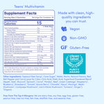 Supplement facts label with clean label project logo on a blue background