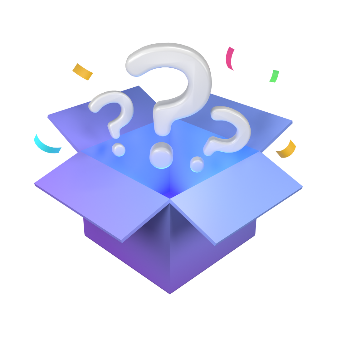 The Bonus Gifts feature is represented by an open purple box with three white question marks emerging from it and colorful confetti floating around, symbolizing mystery and surprise.