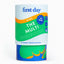 A cylindrical container of First Day Kids The Multi dietary supplement gummies, featuring a white, green, and blue label with orange accents on a clean white background.