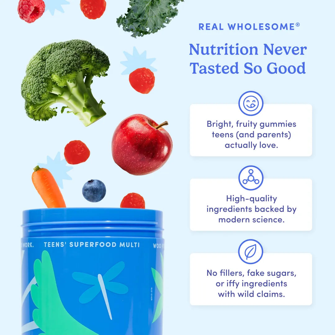 A blue canister of Real Wholesome Teens&